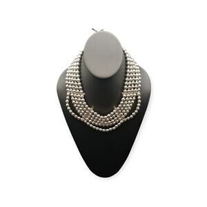 Chico’s Silver Tone Multi-Strand Beaded Necklace Statement  NWT